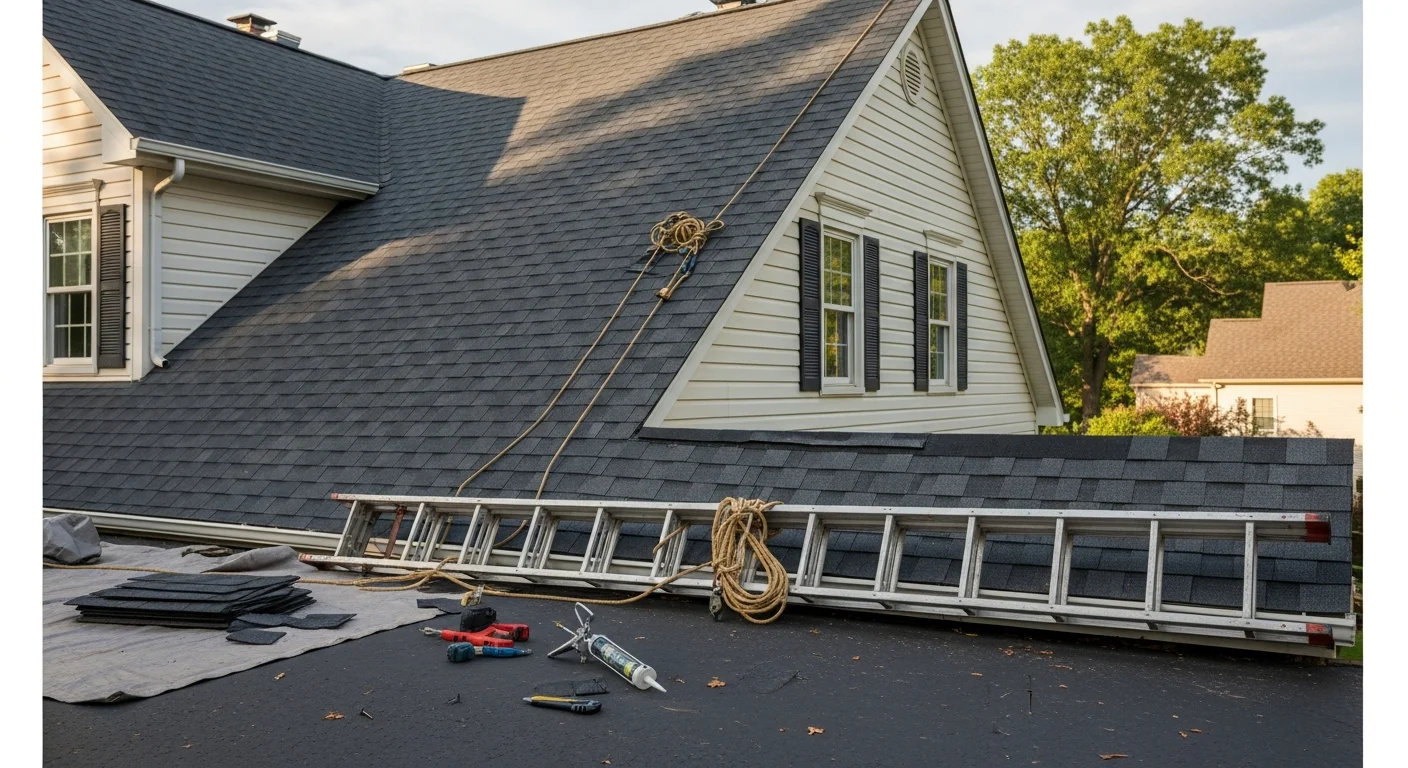 Professional roofer installing new roof on residential home