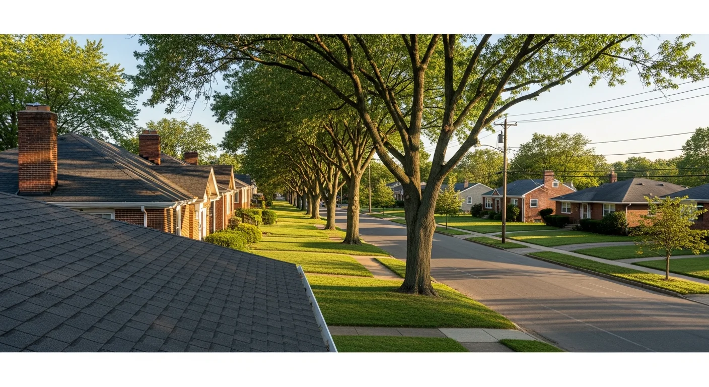 Dayton streetscape showing a mix of historic and contemporary homes with mature landscaping.