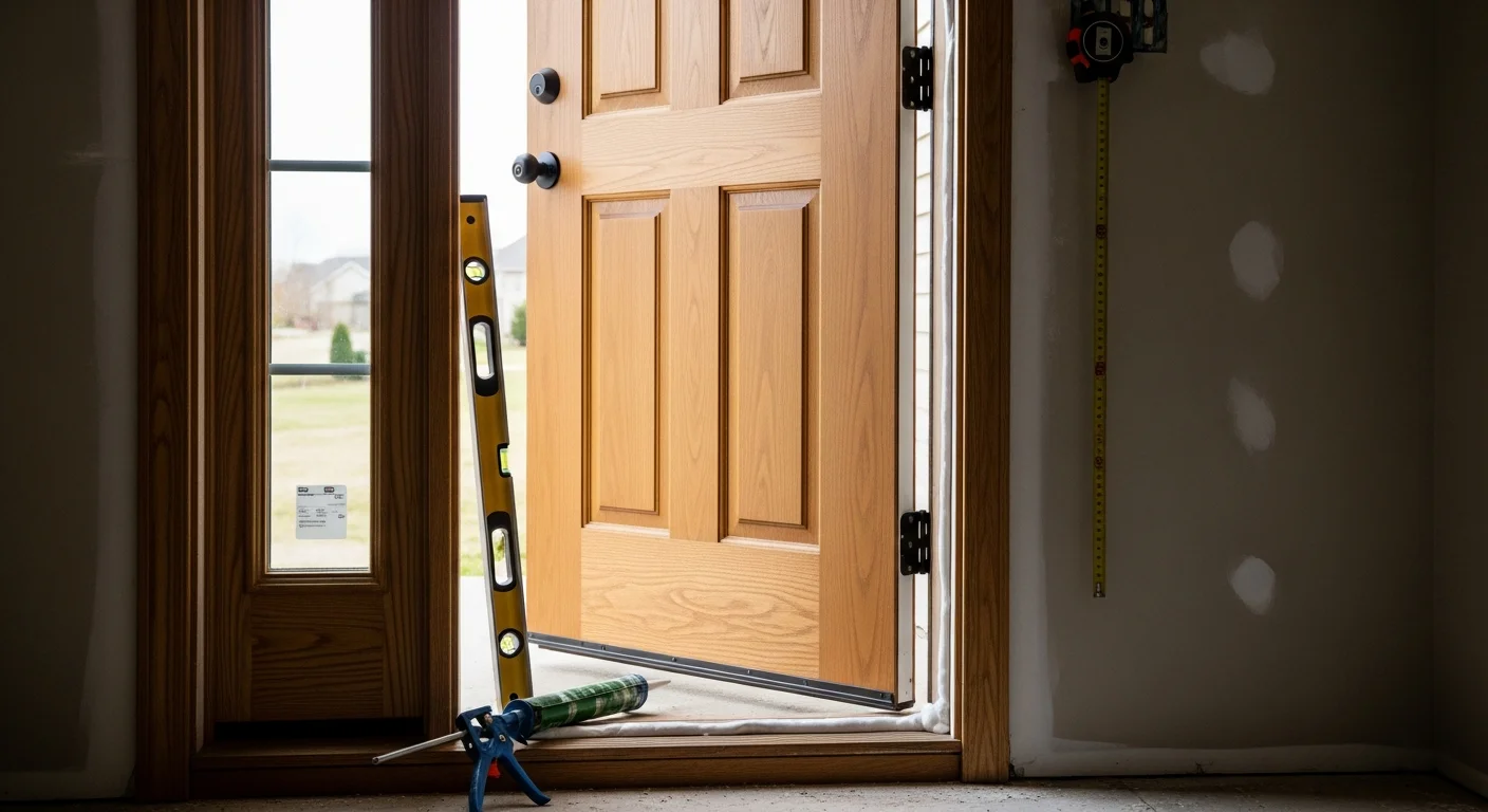A completed door replacement on a residential home in Dayton, Ohio, showing a new door with updated hardware and clean frame installation.
