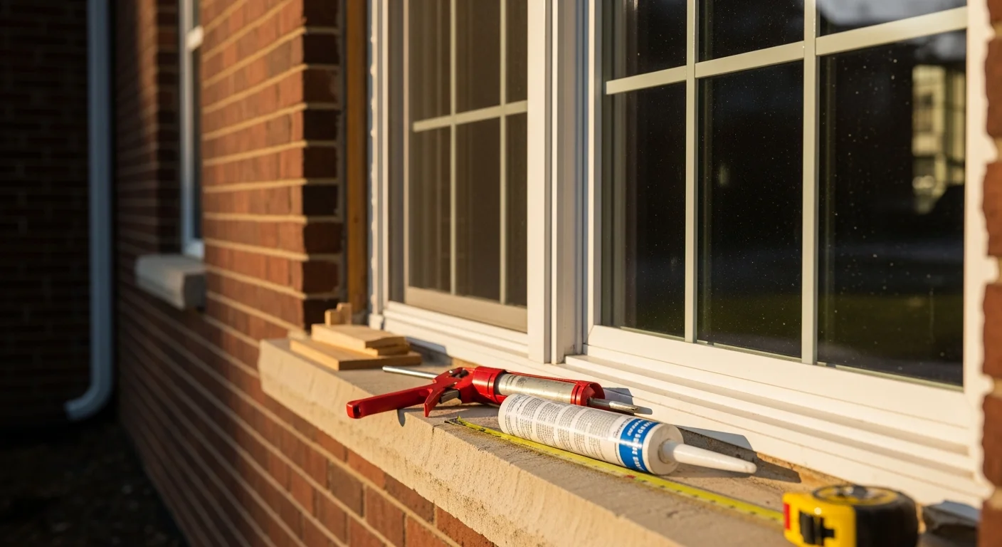 A Smart Exteriors crew installing a replacement window on a residential home in Dayton, Ohio, with new frame and weatherstripping visible.